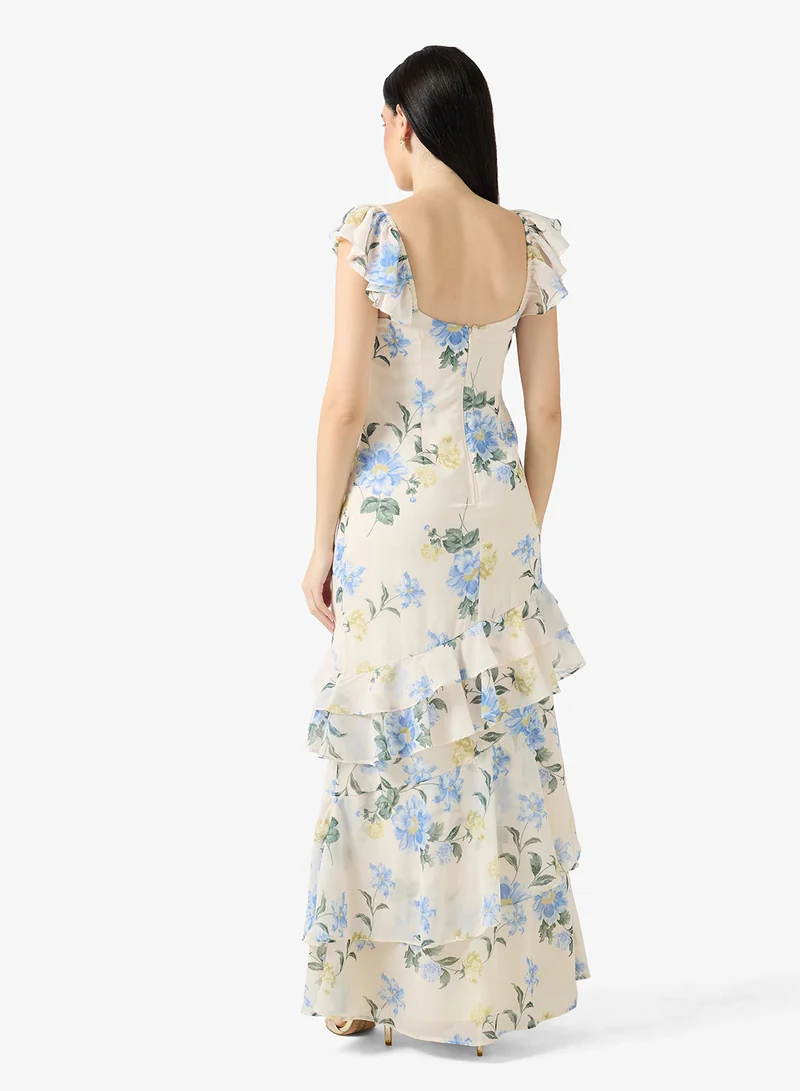 Anaya With Love Asymmetric Ruffle Short Sleeve Maxi Dress